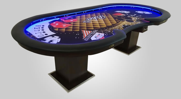 Mesa de Poker com Coluna Retangular Tabaco e LED Azul - Pro13